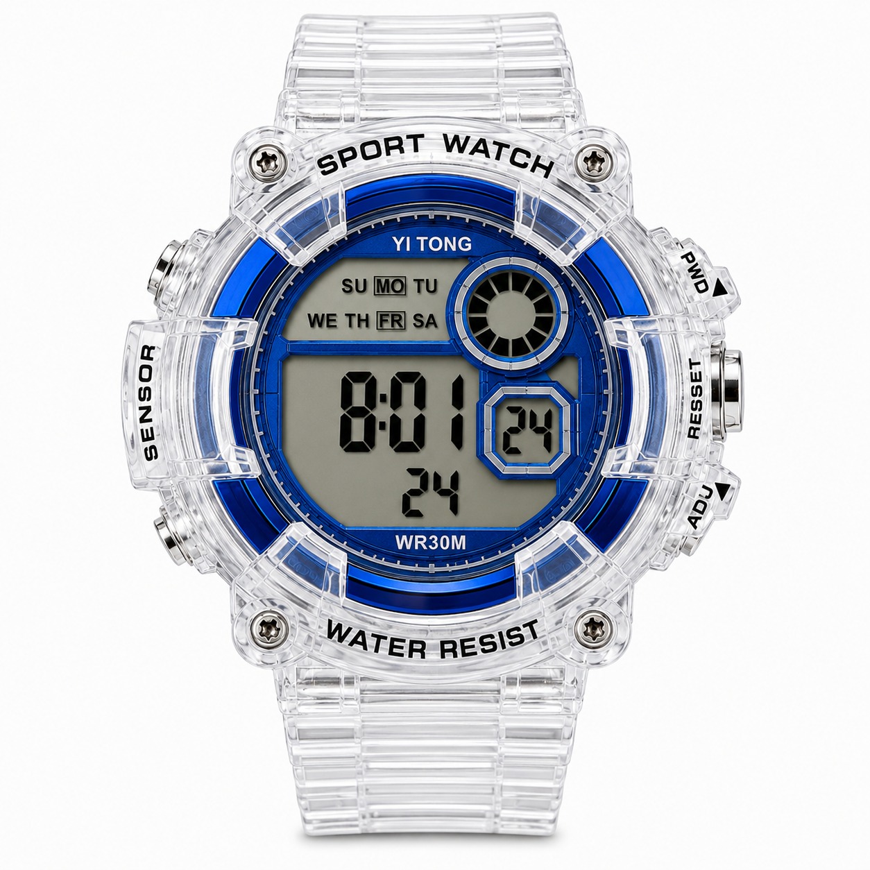 Sport Watch Transparent Bleu
