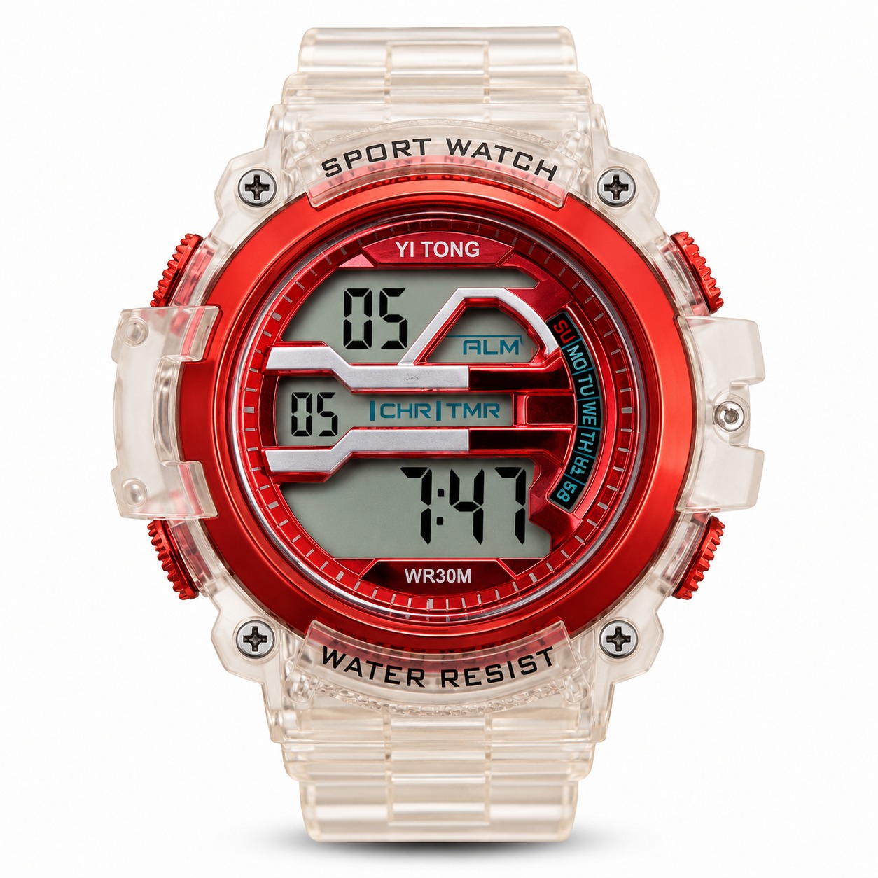 Sport Watch Transparent Rouge